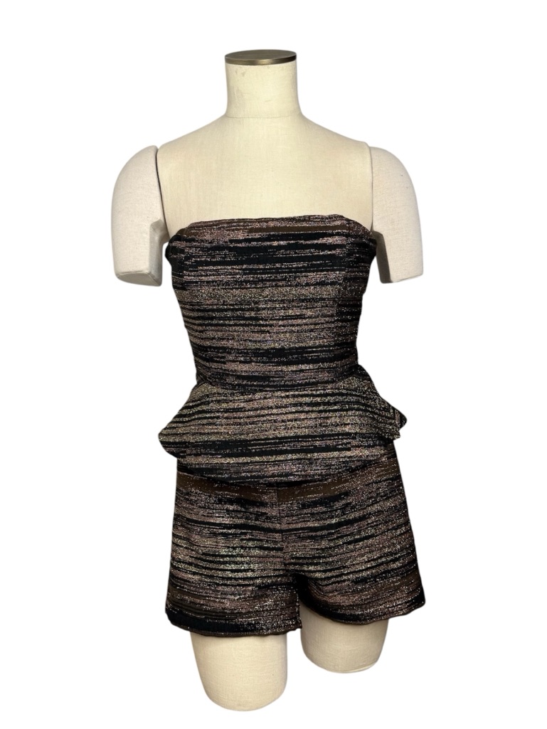Lavander Brown Metallic Bronze Peplum Strapless Top & Shorts Set Xs/S Nwt Party